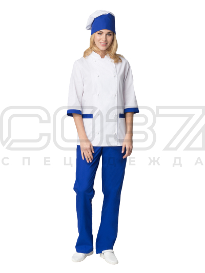 Костюм повара женский Пралине цв.белый-василёк тк.тиси-1